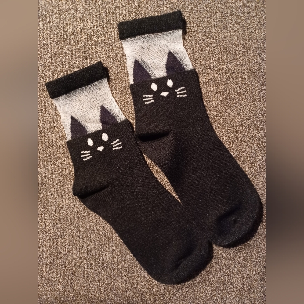 Black Cat Sheer Socks
